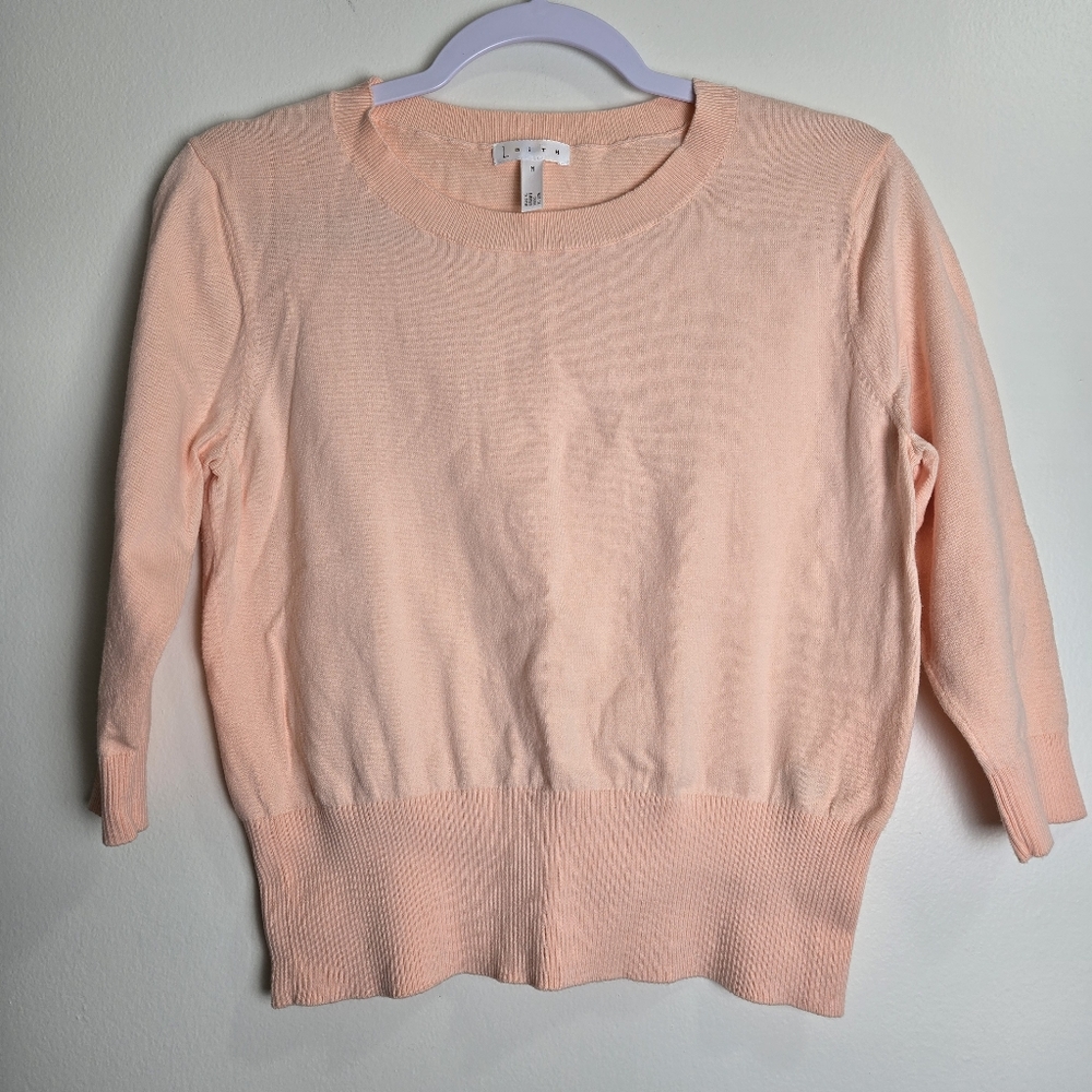 LEiTH Cotton Blend 3/4 Sleeve Pullover Cropped Peach Pink Top M‎